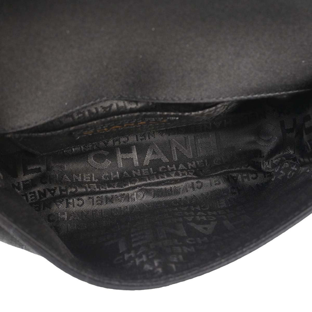 Chanel Chocolate Bar Flap Bag Quilted Satin Black Satin Shoulder Bag Bag (Pre-Owned)