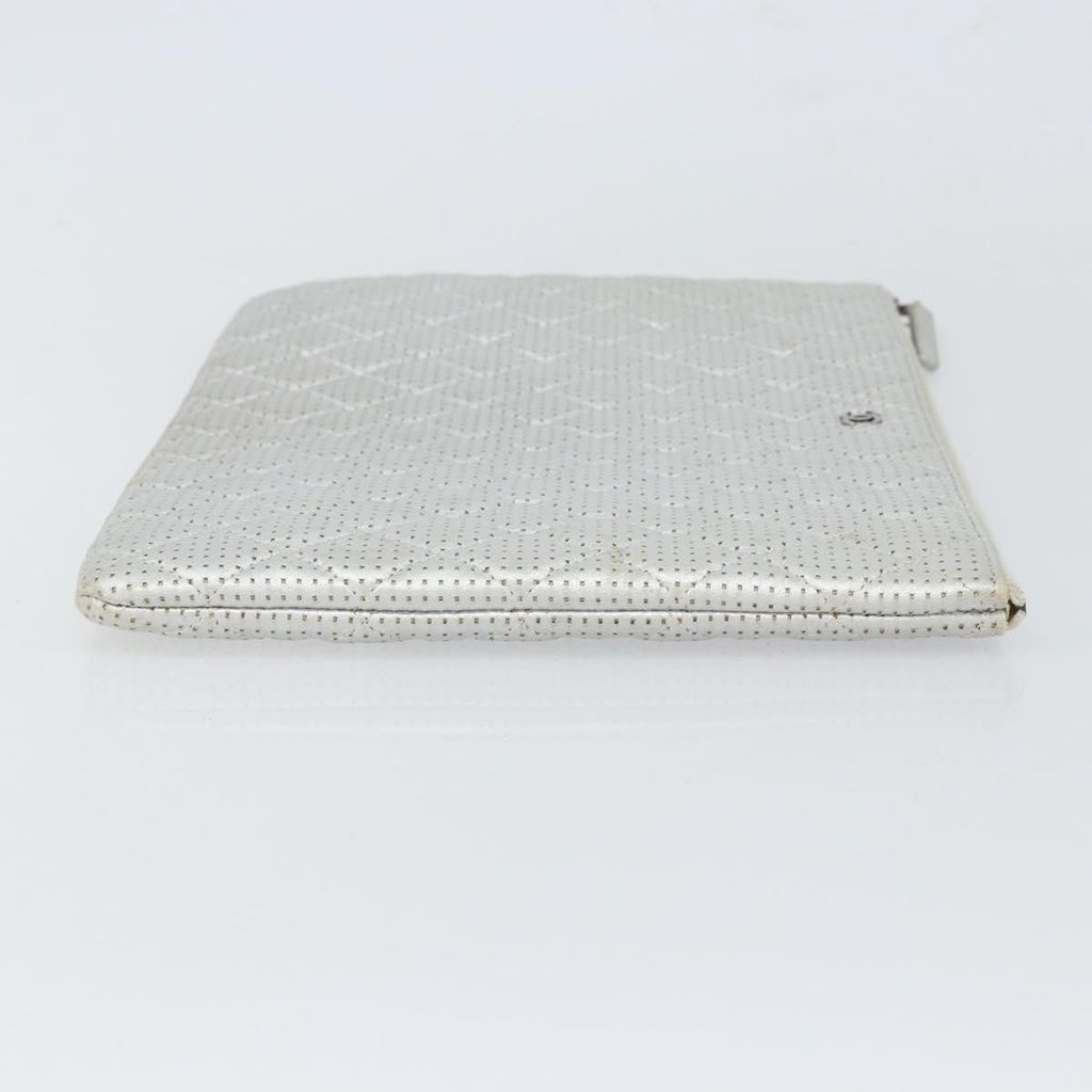 Chanel O Case Clutch Quilted Perforated Lambskin Silver Leather Clutche & Pouche Bag (Pre-Owned)
