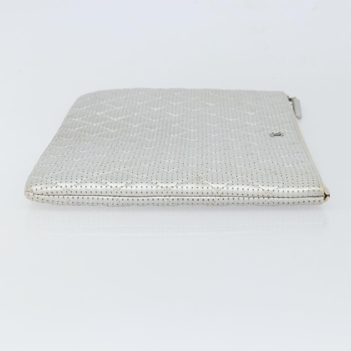 Chanel O Case Clutch Quilted Perforated Lambskin Silver Leather Clutche & Pouche Bag (Pre-Owned)