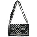 Chanel Boy Flap Bag Sequin Quilted Calfskin Black Leather Shoulder Bag Bag (Pre-Owned)