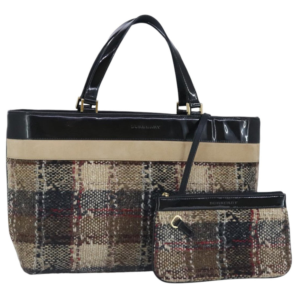 Burberry Nova Check Handbag Wool Beige Wool Handbag (Pre-Owned)