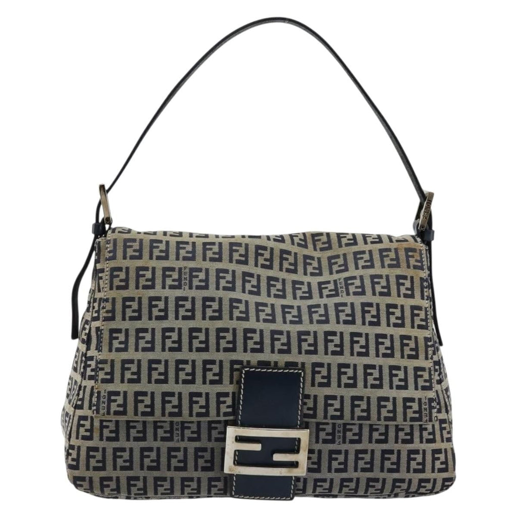 Fendi Mama Forever Bag Zucchino Canvas Navy Canvas Shoulder Bag Bag (Pre-Owned)