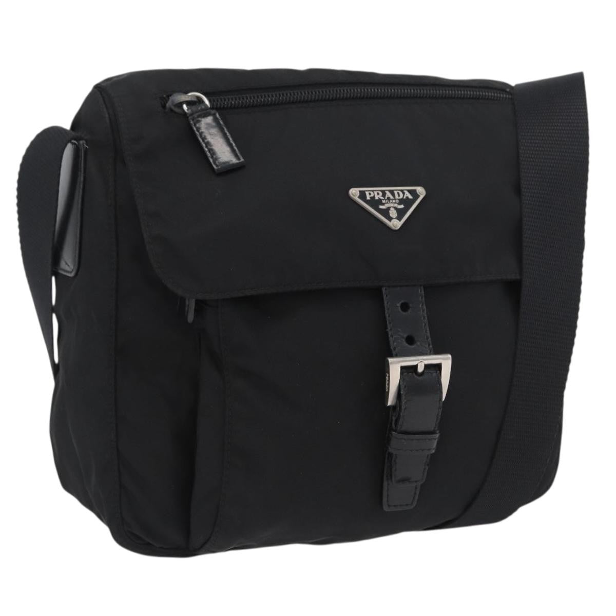Prada Buckle Messenger Bag Tessuto Black Nylon Shoulder Bag Bag (Pre-Owned)