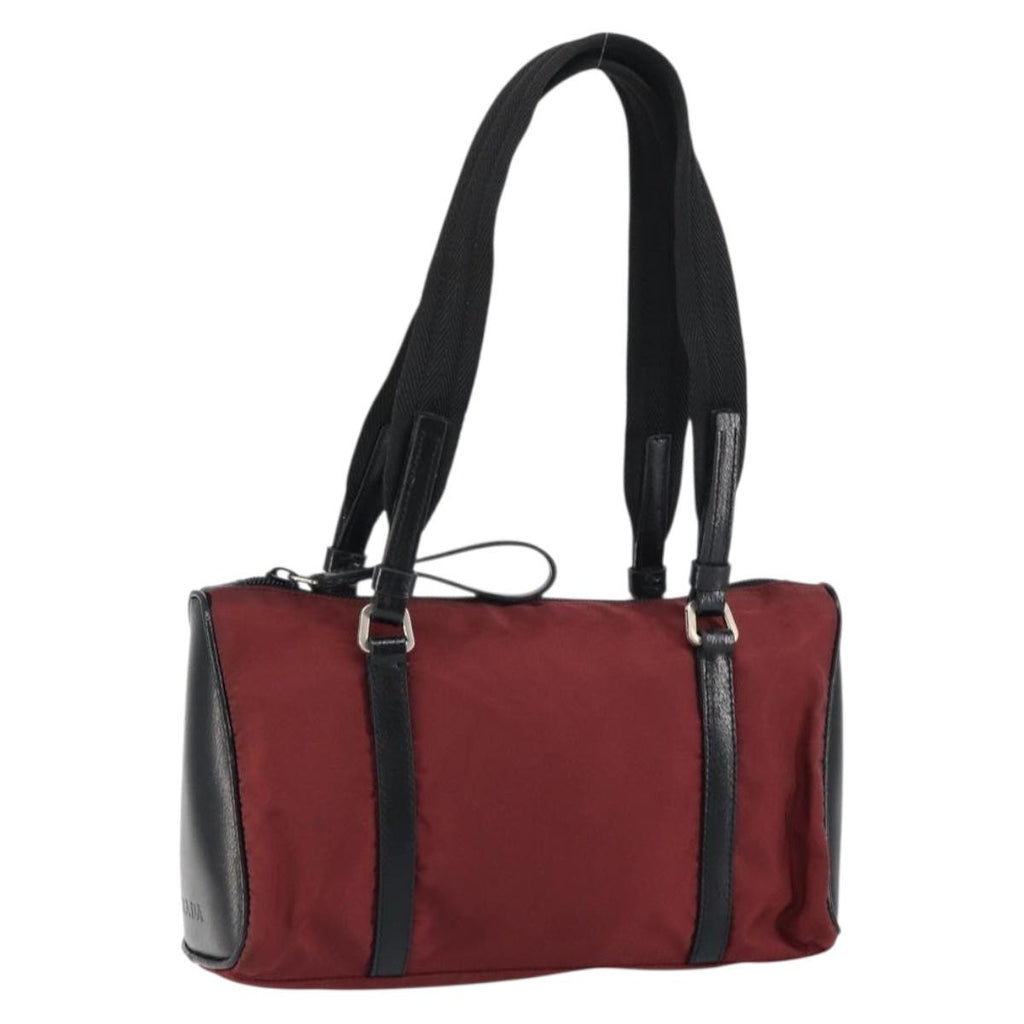Prada Vintage Zip Handbag Tessuto Burgundy Nylon Handbag (Pre-Owned)