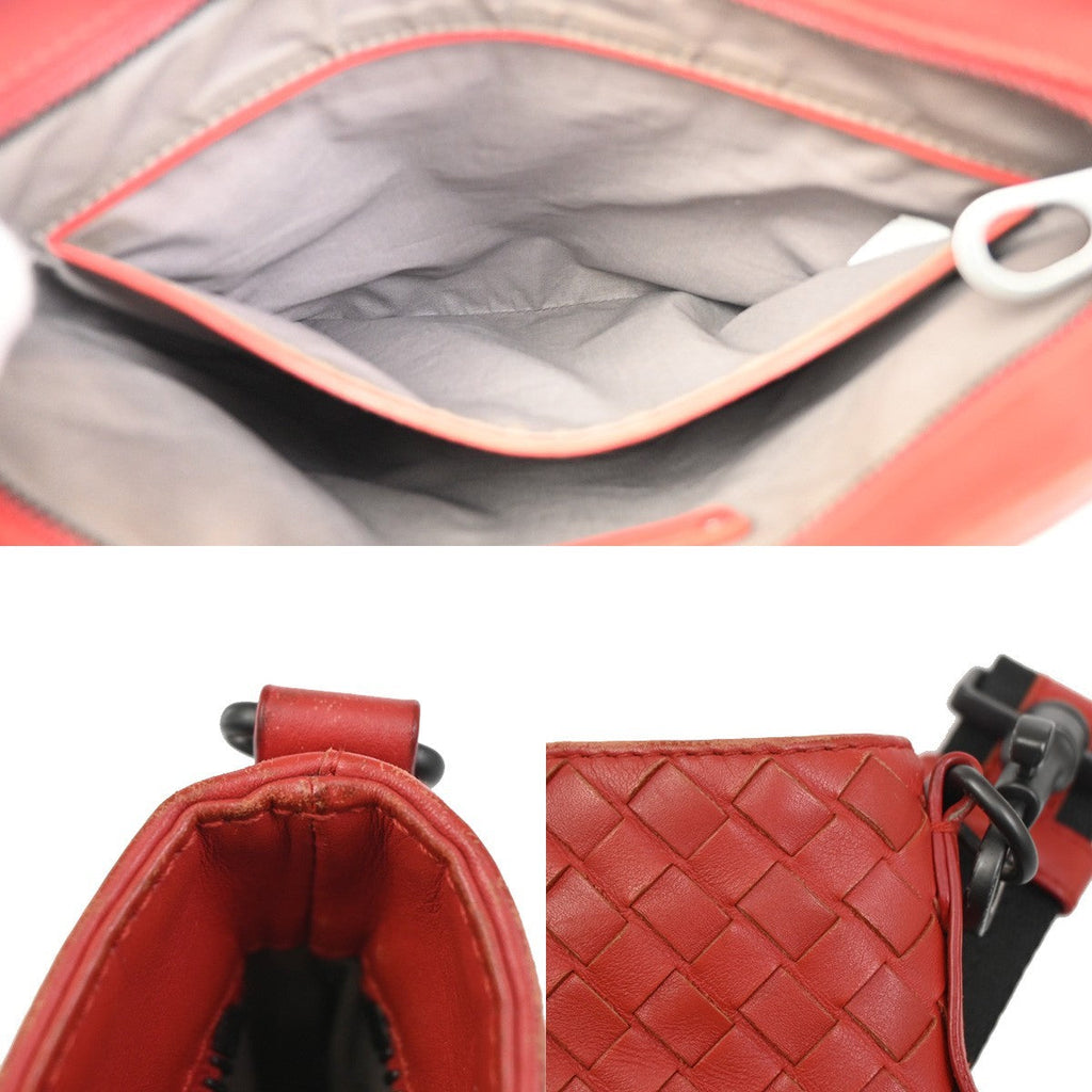 Bottega Veneta Flat Messenger Bag Intrecciato Nappa Red Leather Shoulder Bag Bag (Pre-Owned)