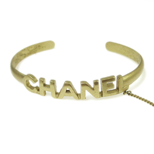 Chanel Logo Bangle With Chain Attached Cc Ring Metal With Crystal Gold Gold_Plated Bracelet Jewelry (Pre-Owned)