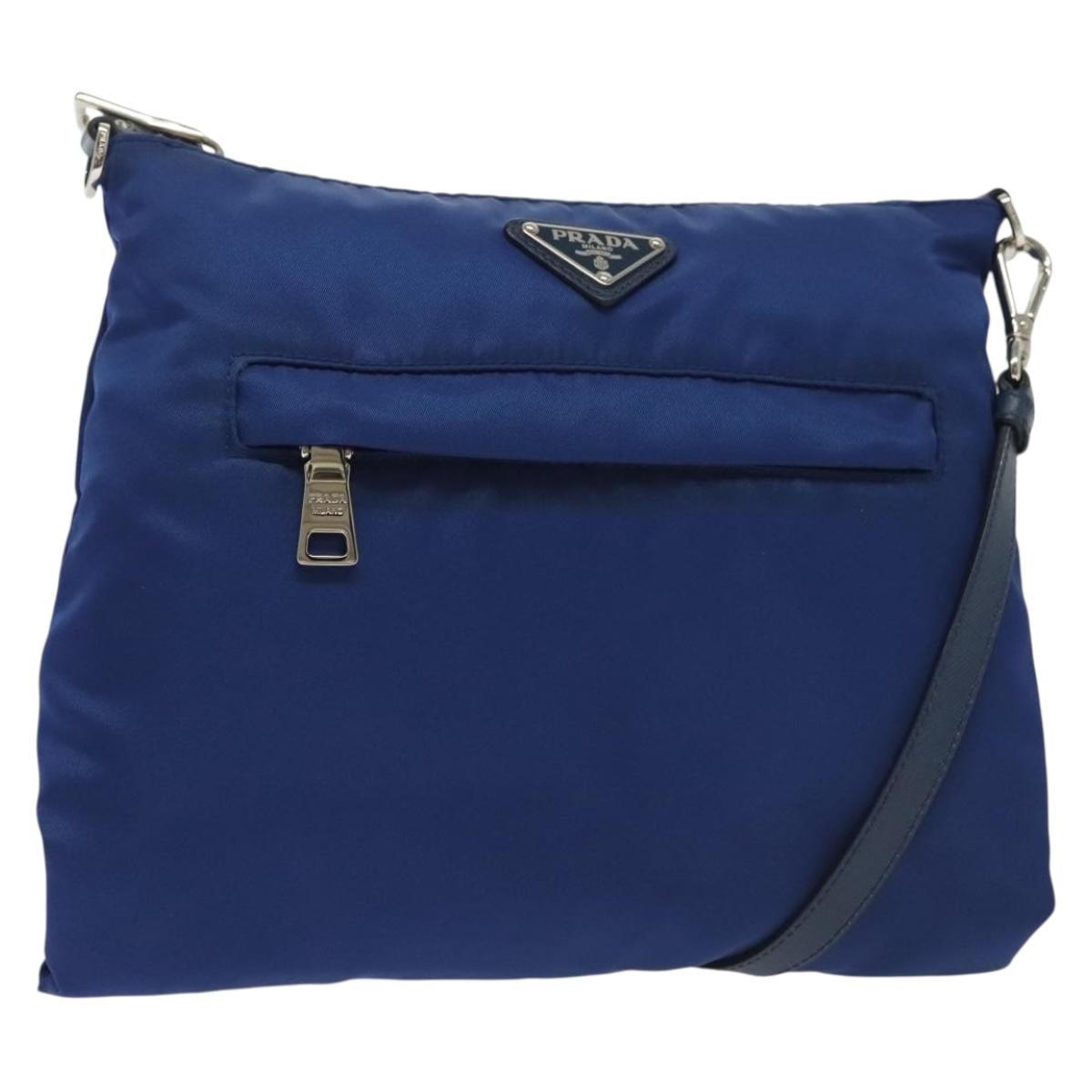 Prada Flat Messenger Tessuto With Leather Blue Nylon Shoulder Bag Bag (Pre-Owned)