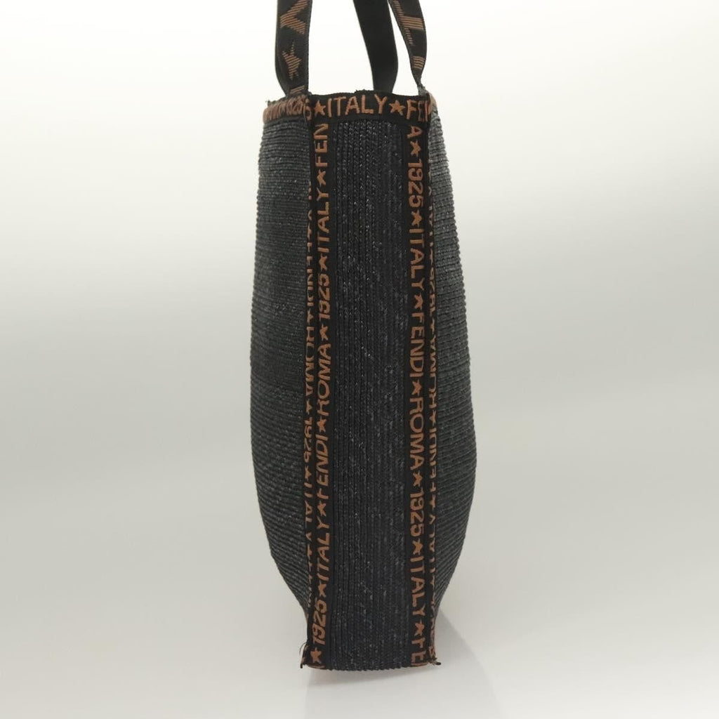 Fendi Zucca Tote Bag Straw Black Wood Tote Bag Bag (Pre-Owned)