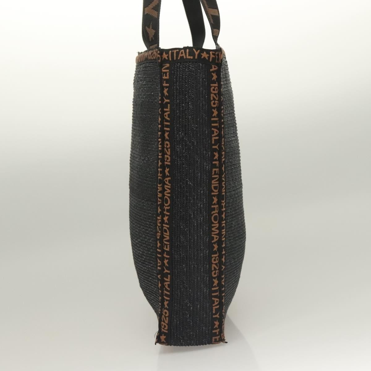 Fendi Zucca Tote Bag Straw Black Wood Tote Bag Bag (Pre-Owned)