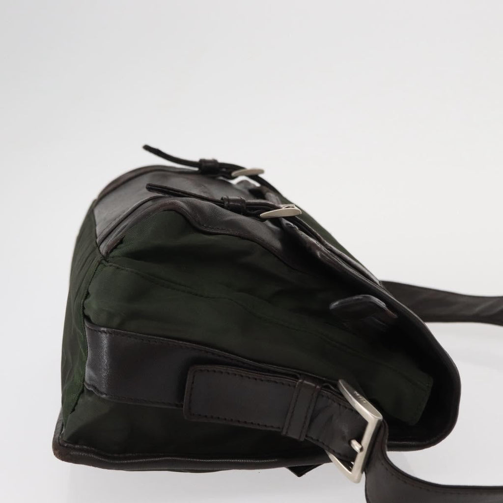Prada Double Buckle Flap Messenger Bag Tessuto Khaki Nylon Shoulder Bag Bag (Pre-Owned)