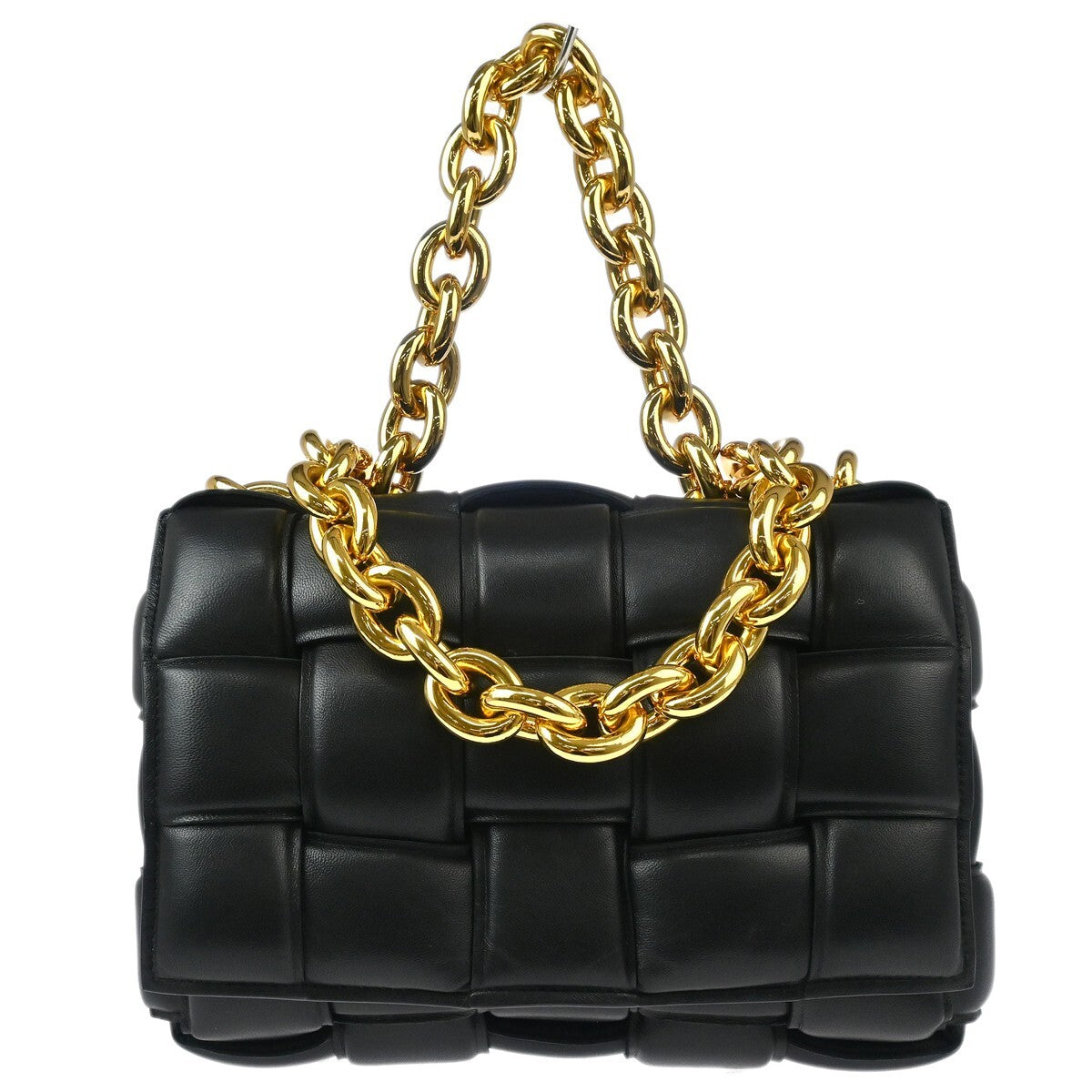 Bottega Veneta Cassette Chain Crossbody Bag Padded Maxi Intrecciato Leather Black Leather Shoulder Bag Bag (Pre-Owned)