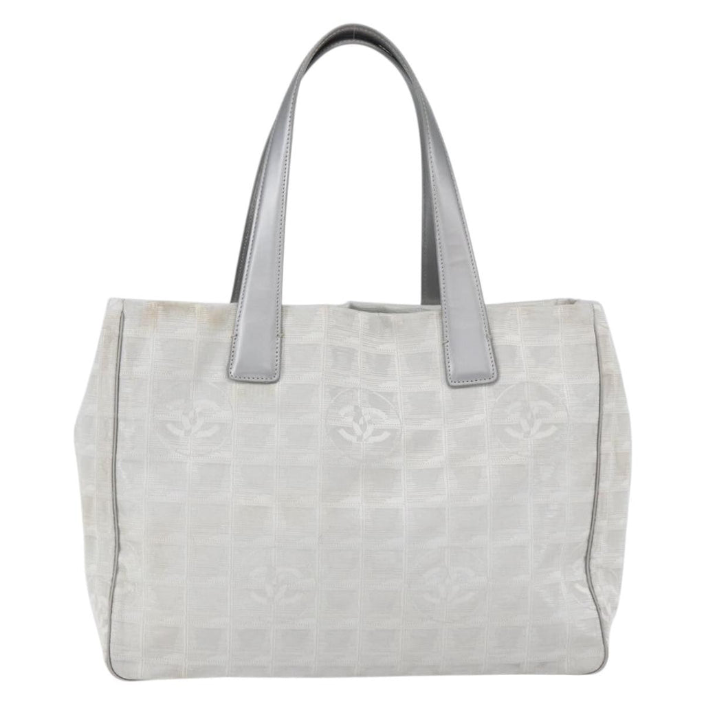 Chanel Travel Line Tote Nylon Silver Nylon Tote Bag Bag (Pre-Owned)