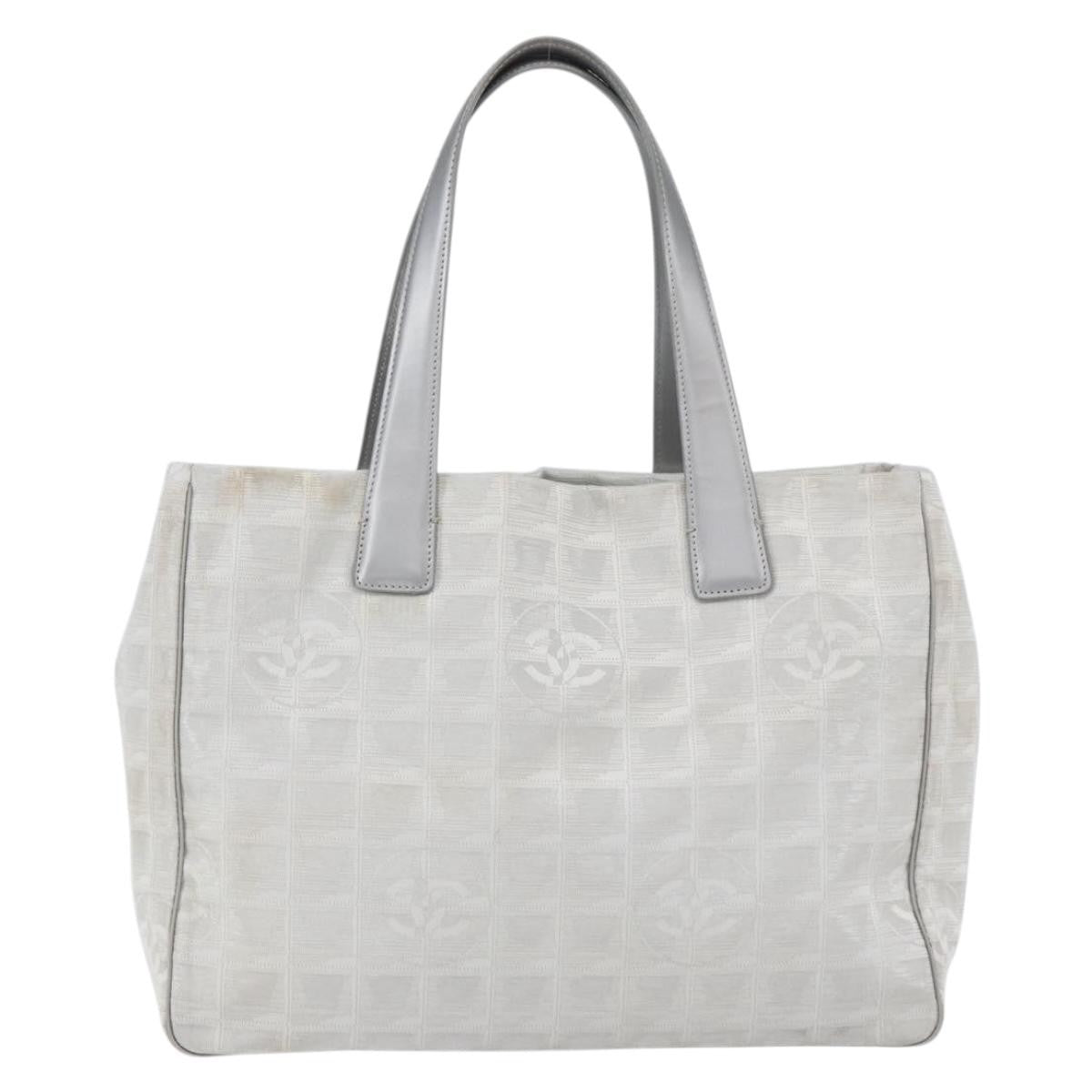 Chanel Travel Line Tote Nylon Silver Nylon Tote Bag Bag (Pre-Owned)