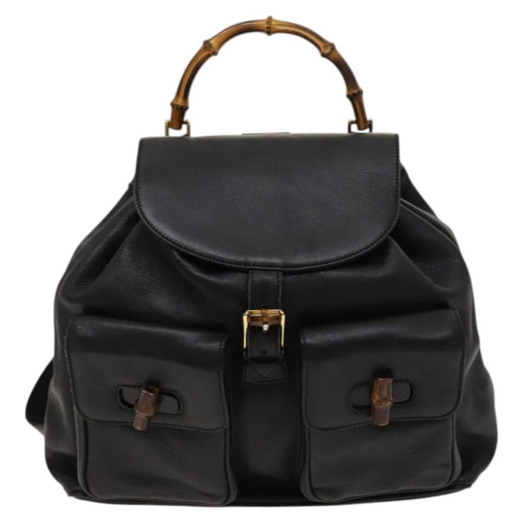 Gucci Vintage Bamboo Backpack Leather Black Leather Backpack Bag (Pre-Owned)