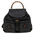 Gucci Vintage Bamboo Backpack Leather Black Leather Backpack Bag (Pre-Owned)