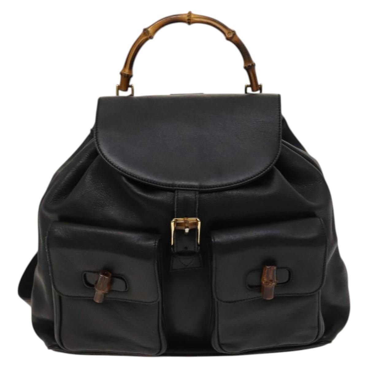 Gucci Vintage Bamboo Backpack Leather Black Leather Backpack Bag (Pre-Owned)