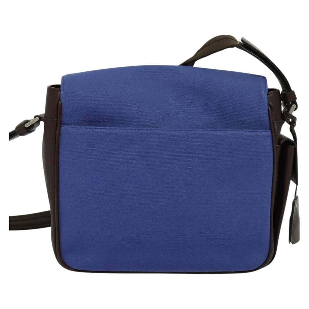 Prada Impunturato Buckle Flap Messenger Bag Canvas Blue Canvas Shoulder Bag Bag (Pre-Owned)