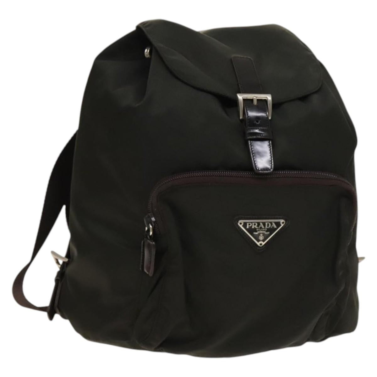 Prada Front Pocket Buckle Backpack Nylon Khaki Nylon Backpack Bag (Pre-Owned)