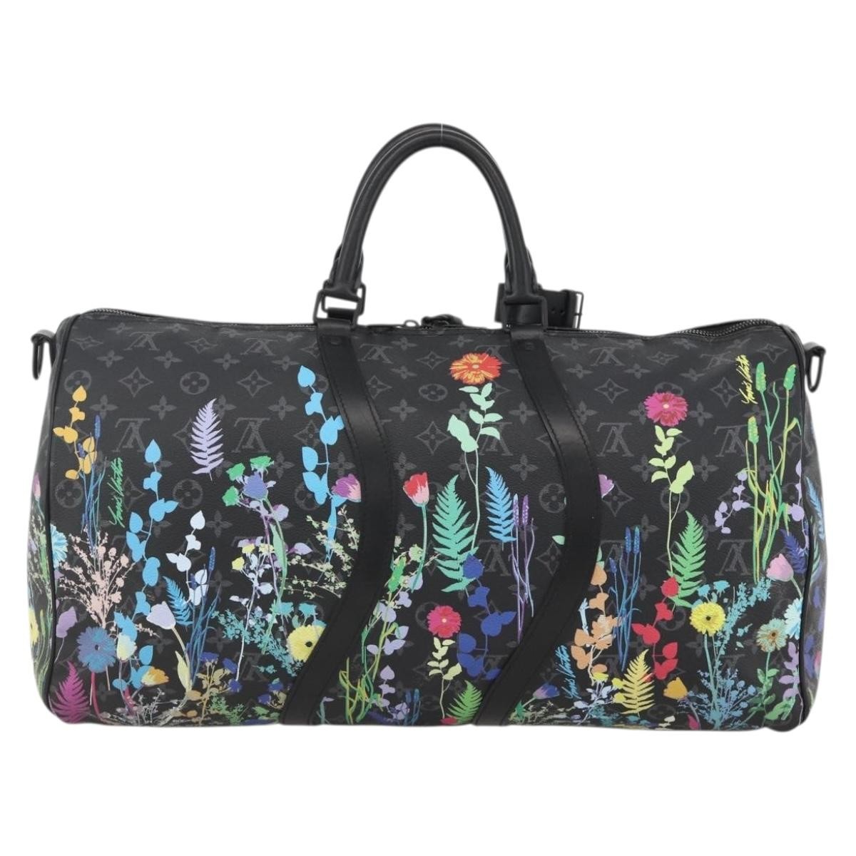 Louis Vuitton Keepall Bandouliere Bag Limited Edition Foliage Monogram Eclipse Black Canvas Travel Bag Bag (Pre-Owned)