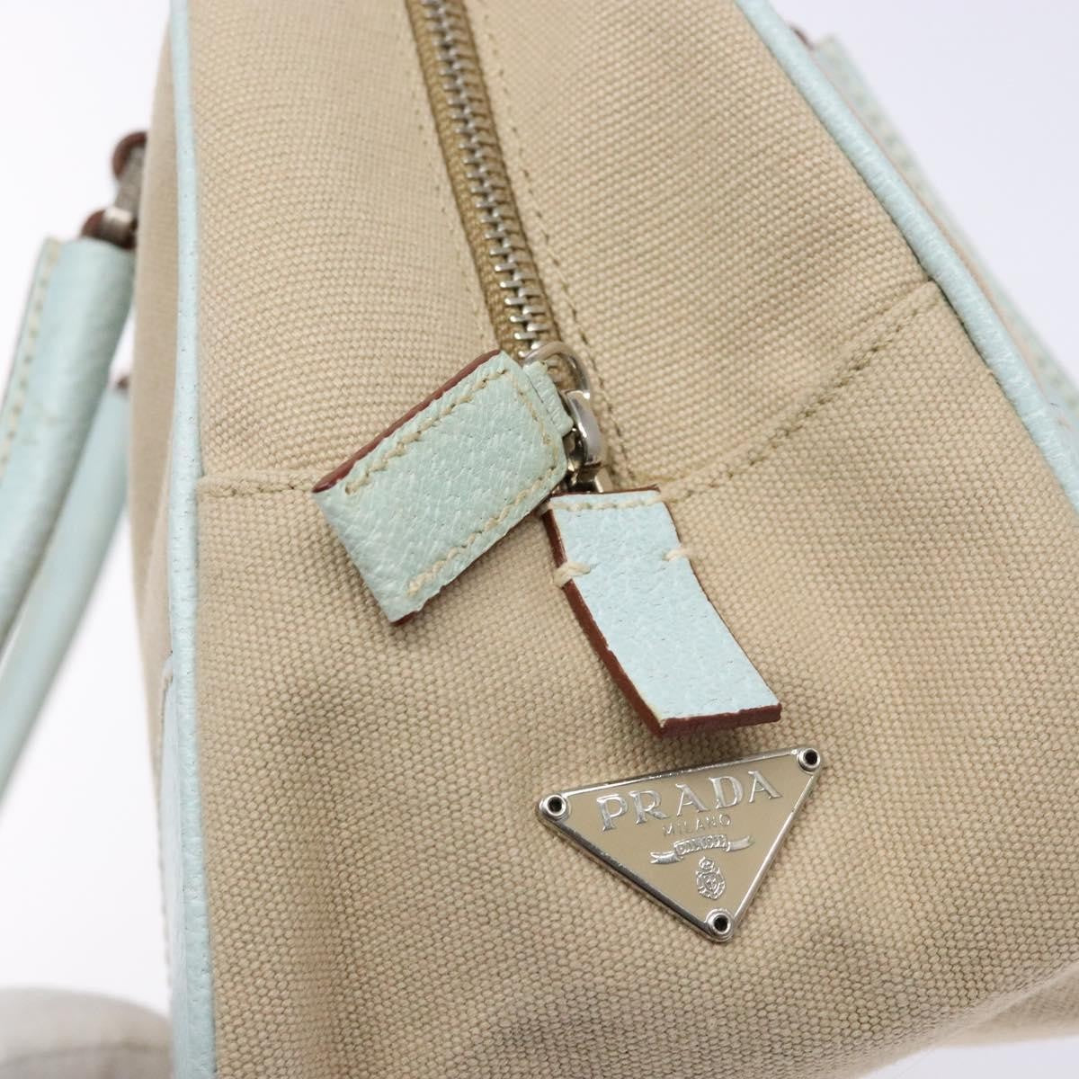 Prada Bauletto Bag Canvas With Leather Beige Canvas Bag (Pre-Owned)