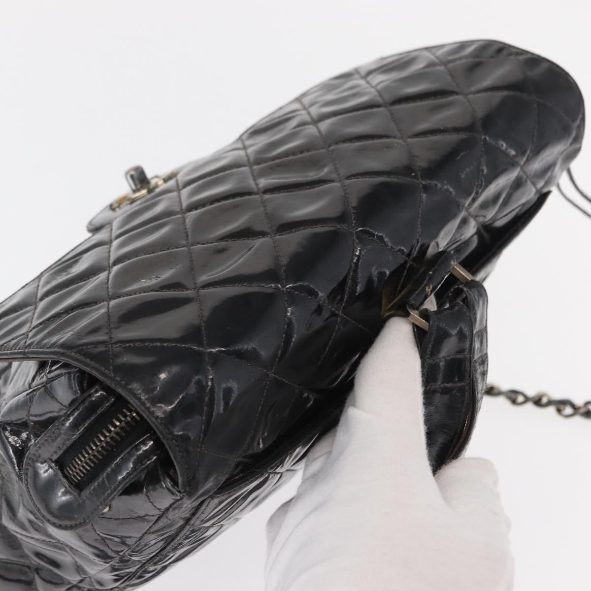 Chanel Vintage Square Flap Backpack Enamel Black Patent_Leather Backpack Bag (Pre-Owned)
