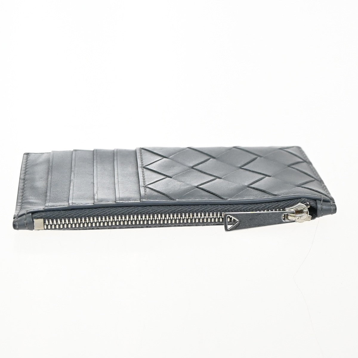 Bottega Veneta Zipped Card Holder Intrecciato Leather Gray Leather Wallets Accessory (Pre-Owned)