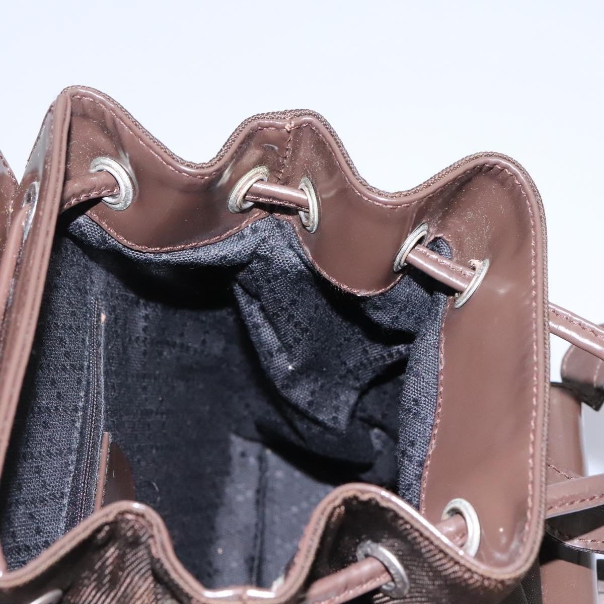 Gucci Vintage Bamboo Backpack Nylon And Patent Leather Brown Nylon Backpack Bag (Pre-Owned)