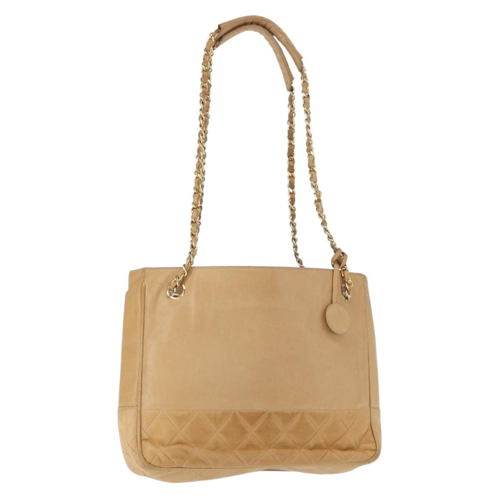 Chanel Vintage Shopping Tote Lambskin Beige Leather Tote Bag Bag (Pre-Owned)