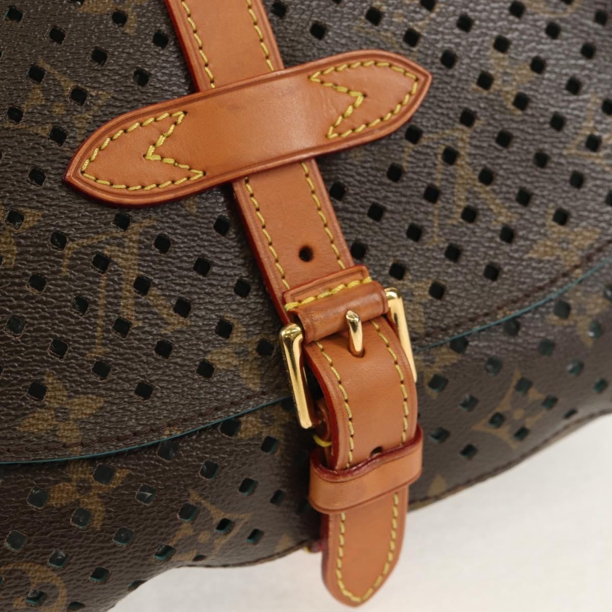 Louis Vuitton Flore Saumur Handbag Perforated Monogram Canvas Brown Canvas Shoulder Bag Bag (Pre-Owned)