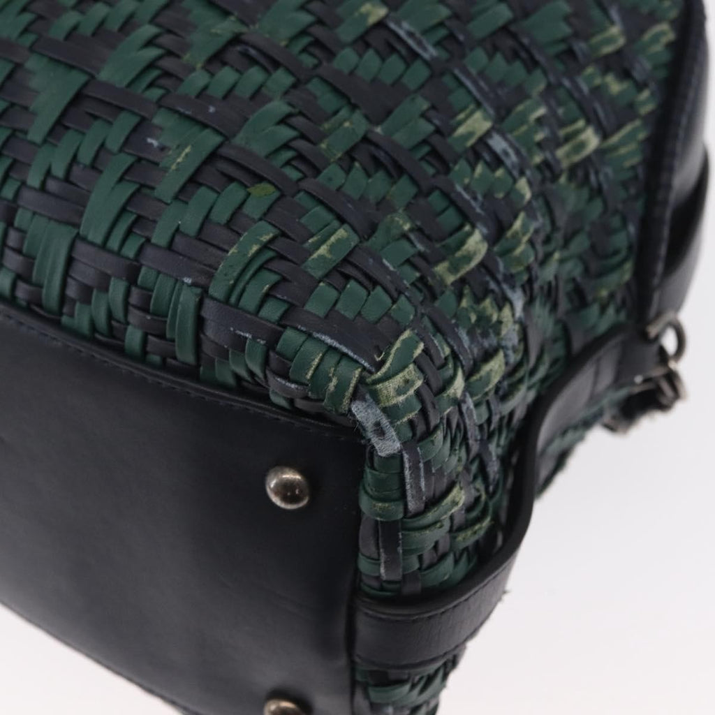 Chanel Convertible Chain Bowler Bag Woven Calfskin Green Leather Handbag (Pre-Owned)