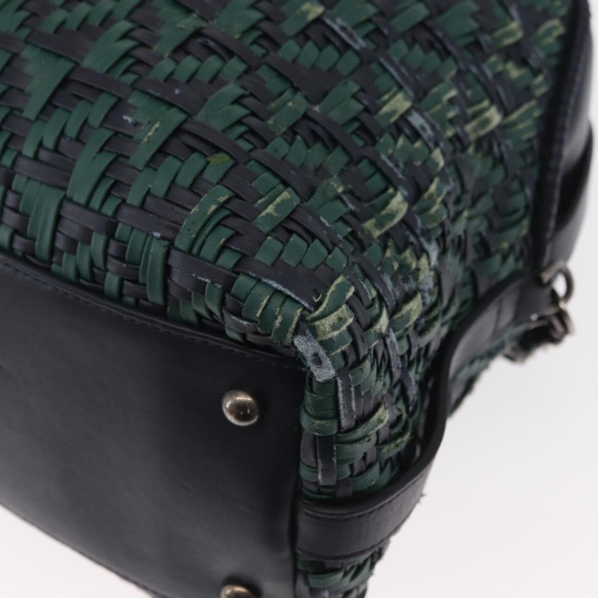 Chanel Convertible Chain Bowler Bag Woven Calfskin Green Leather Handbag (Pre-Owned)