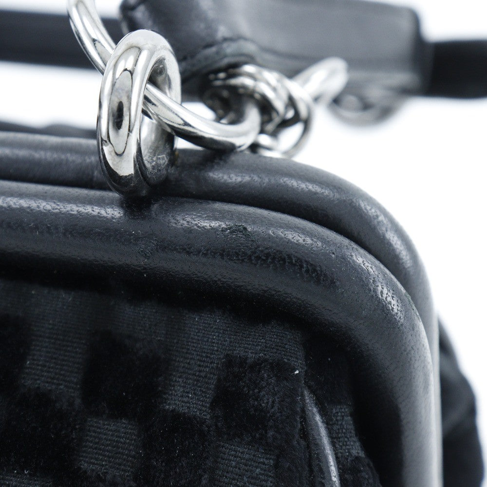 Chanel Vintage Cc Side Belted Bowler Bag Check Embossed Velvet Black Velvet Shoulder Bag Bag (Pre-Owned)