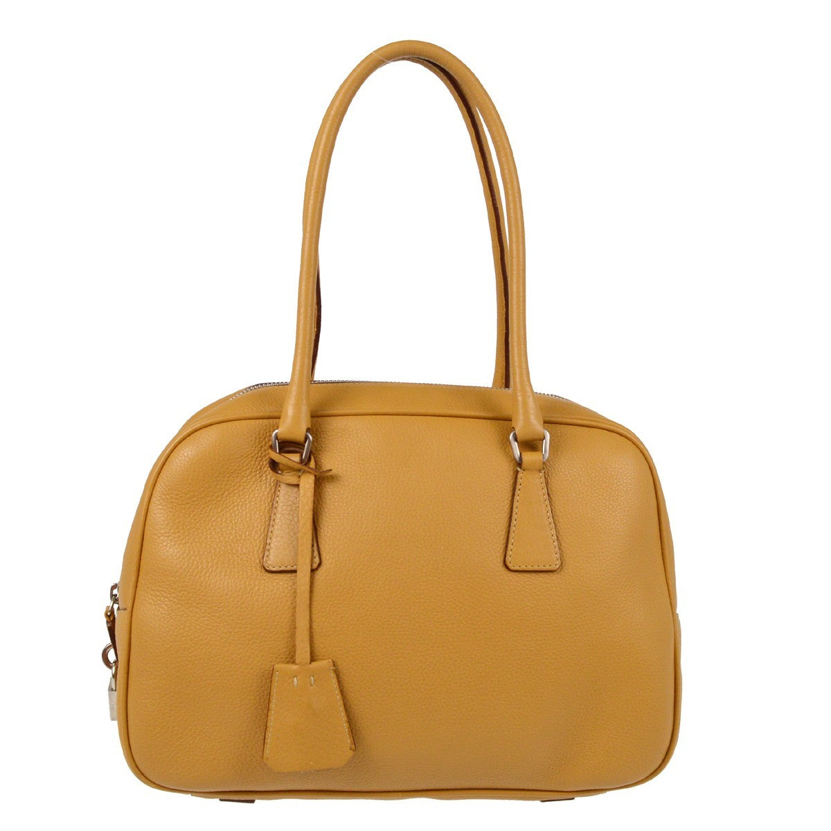 Prada Bowler Bag Saffiano Leather Beige Leather Handbag (Pre-Owned)