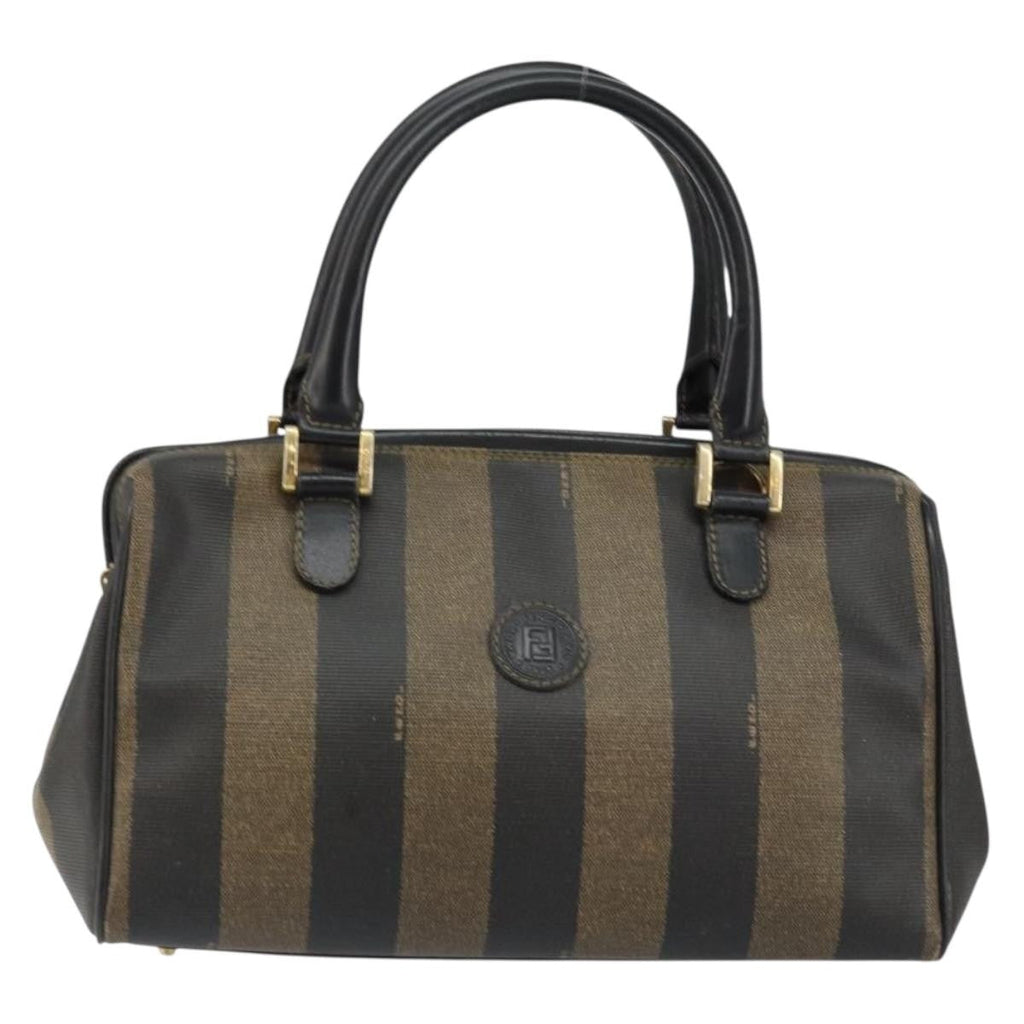 Fendi Vintage Pequin Boston Bag Coated Canvas Black Canvas Bag (Pre-Owned)
