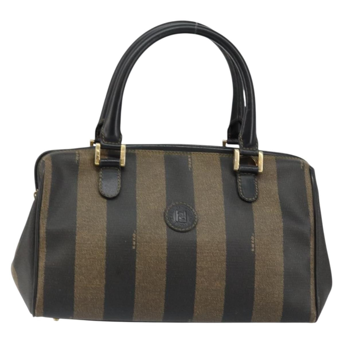 Fendi Vintage Pequin Boston Bag Coated Canvas Black Canvas Bag (Pre-Owned)