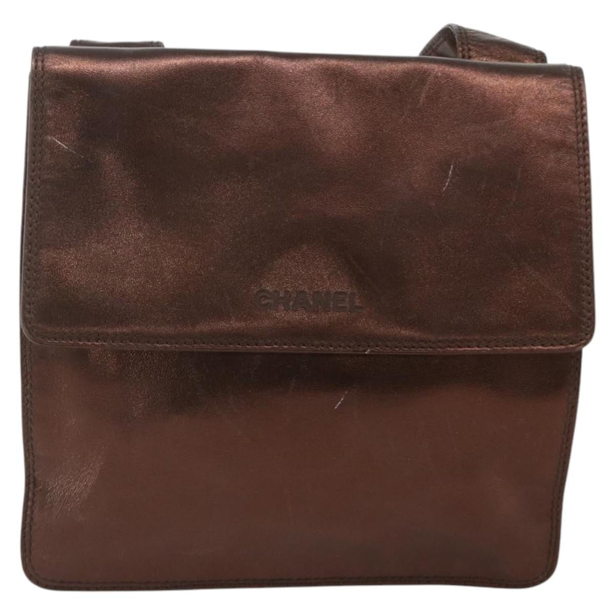 Chanel Vintage Logo Flap Messenger Bag Leather Brown Leather Shoulder Bag Bag (Pre-Owned)