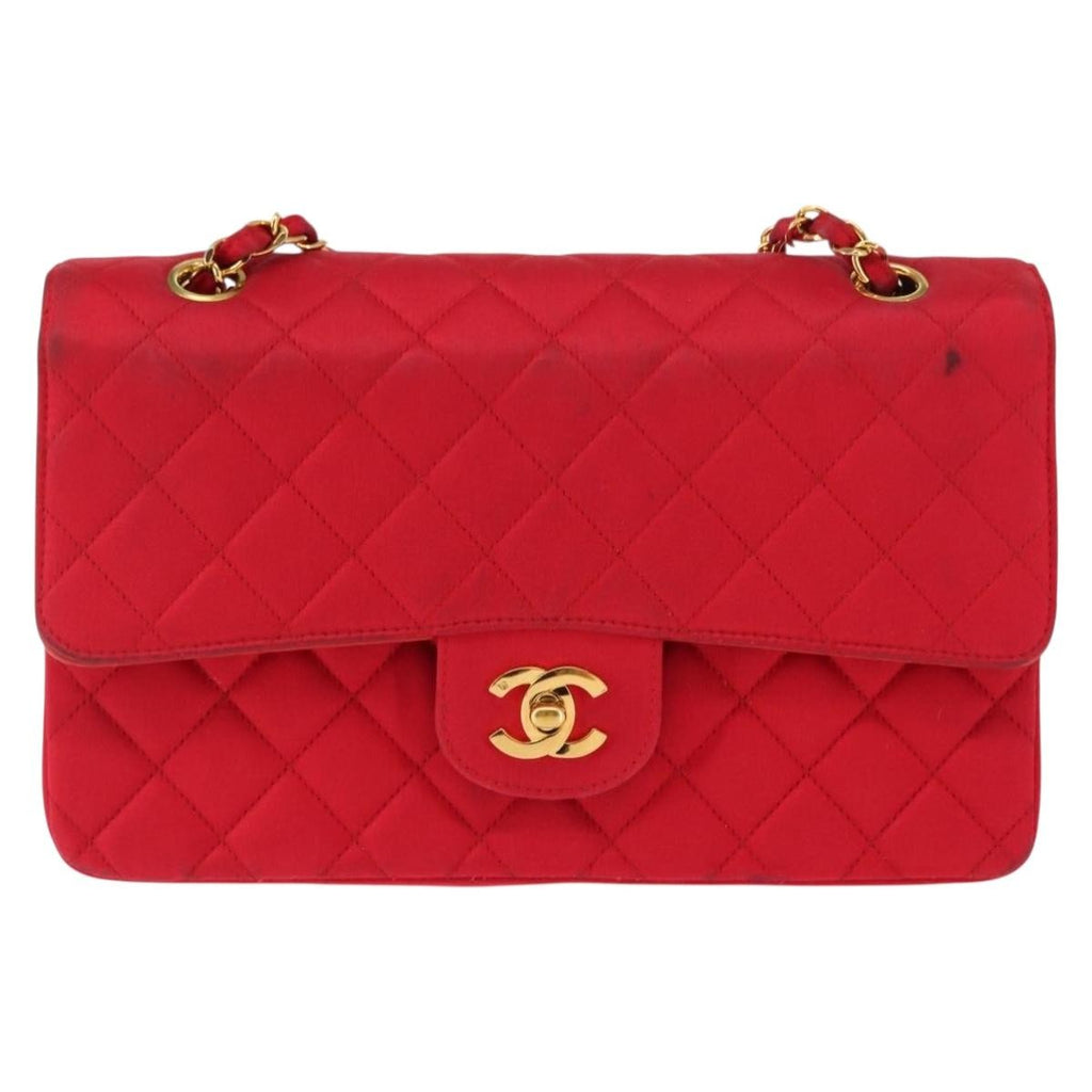 Chanel Timeless - Classic Double Flap Bag Quilted Satin Red Satin Shoulder Bag Bag (Pre-Owned)