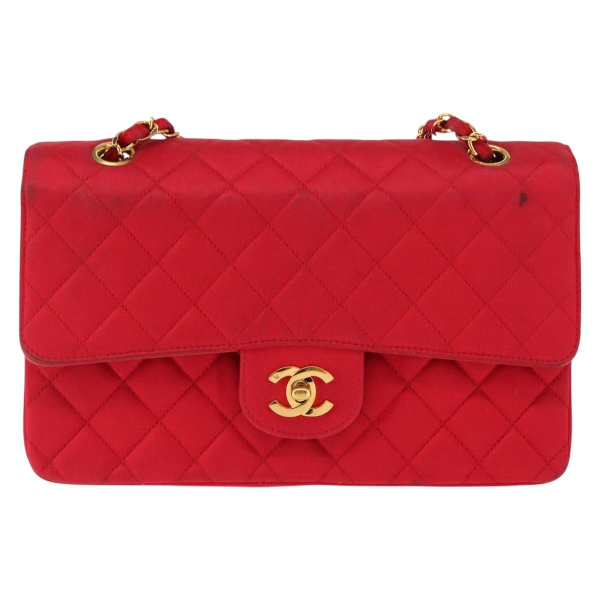 Chanel Timeless - Classic Double Flap Bag Quilted Satin Red Satin Shoulder Bag Bag (Pre-Owned)