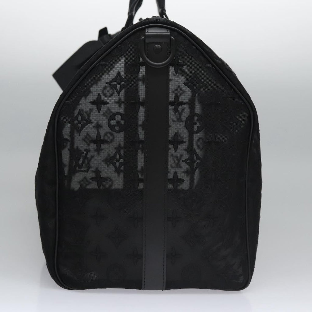 Louis Vuitton Keepall Bandouliere Bag Monogram See Through Mesh Black Nylon Travel Bag Bag (Pre-Owned)