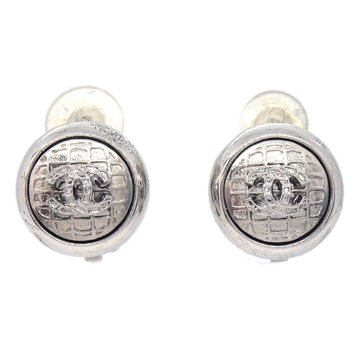Chanel Vintage Cc Round Clip-On Earrings Metal Silver Silver_Plated Earrings Jewelry (Pre-Owned)