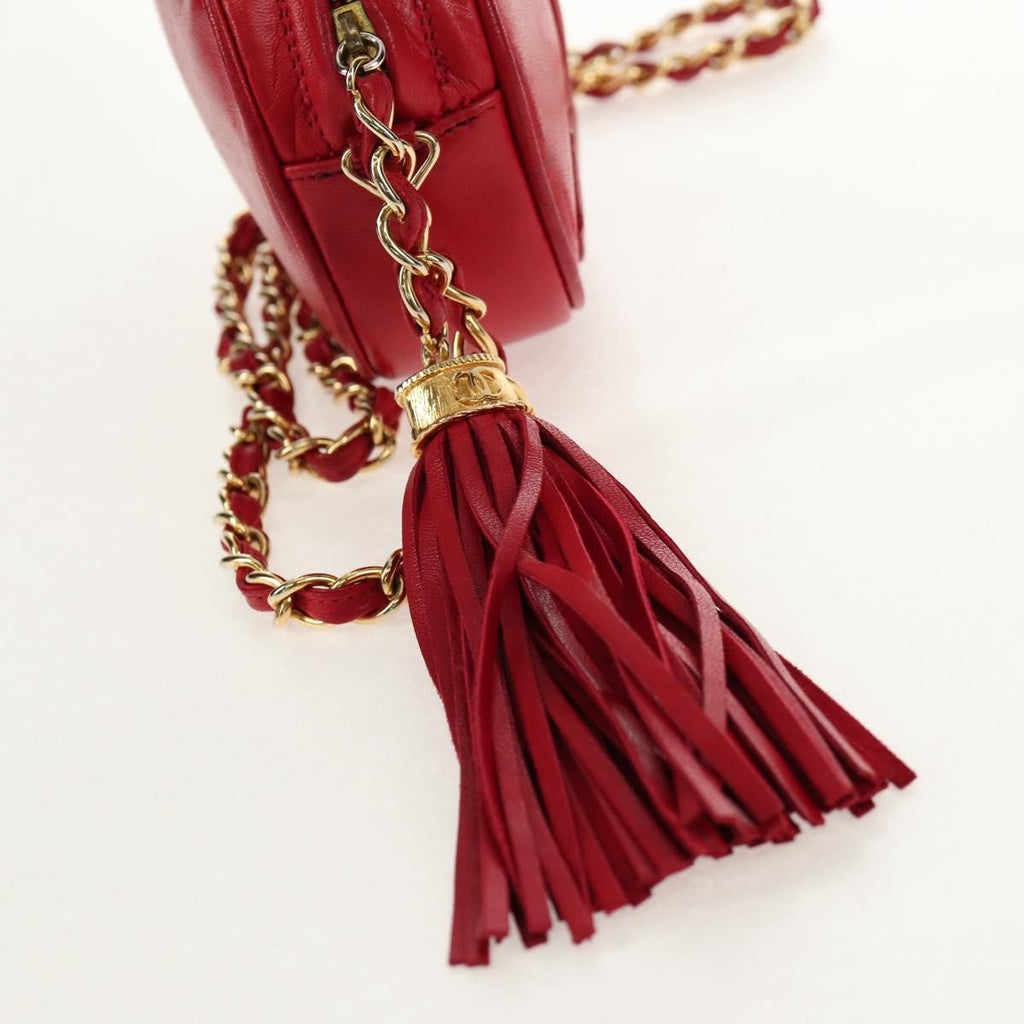 Chanel Vintage Oval Cc Tassel Crossbody Bag Leather Red Leather Shoulder Bag Bag (Pre-Owned)