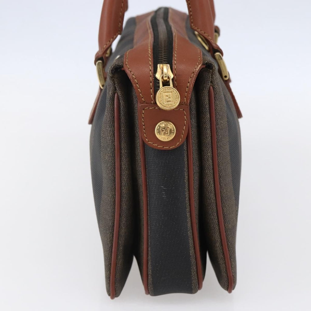Fendi Vintage Pequin Convertible Boston Bag Coated Canvas Brown Canvas Handbag (Pre-Owned)