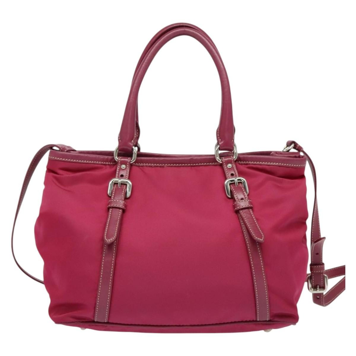 Prada Convertible Belted Hobo Tessuto With Leather Pink Nylon Tote Bag Bag (Pre-Owned)