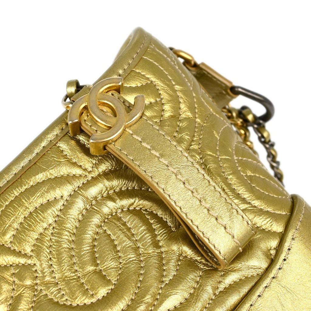 Chanel Gabrielle Hobo Quilted Metallic Aged Calfskin Gold Leather Shoulder Bag Bag (Pre-Owned)