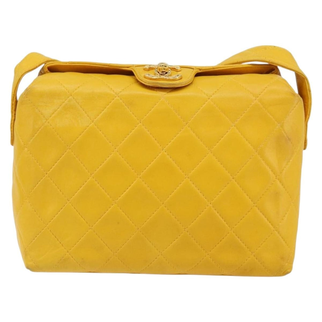 Chanel Vintage Cc Fold Over Shoulder Bag Quilted Lambskin Yellow Leather Shoulder Bag Bag (Pre-Owned)
