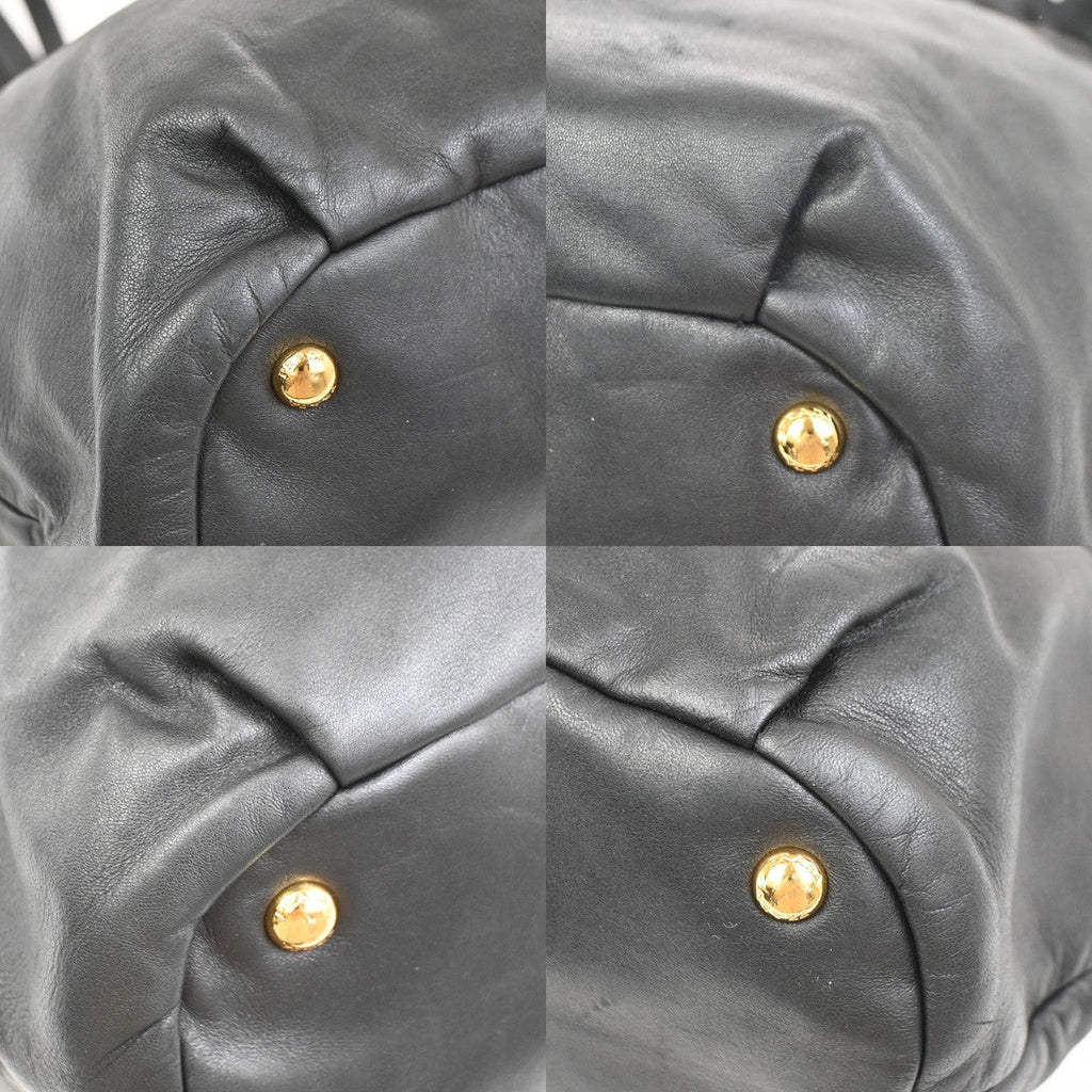 Prada Bow Tie Pleated Tote Leather Black Leather Shoulder Bag Bag (Pre-Owned)