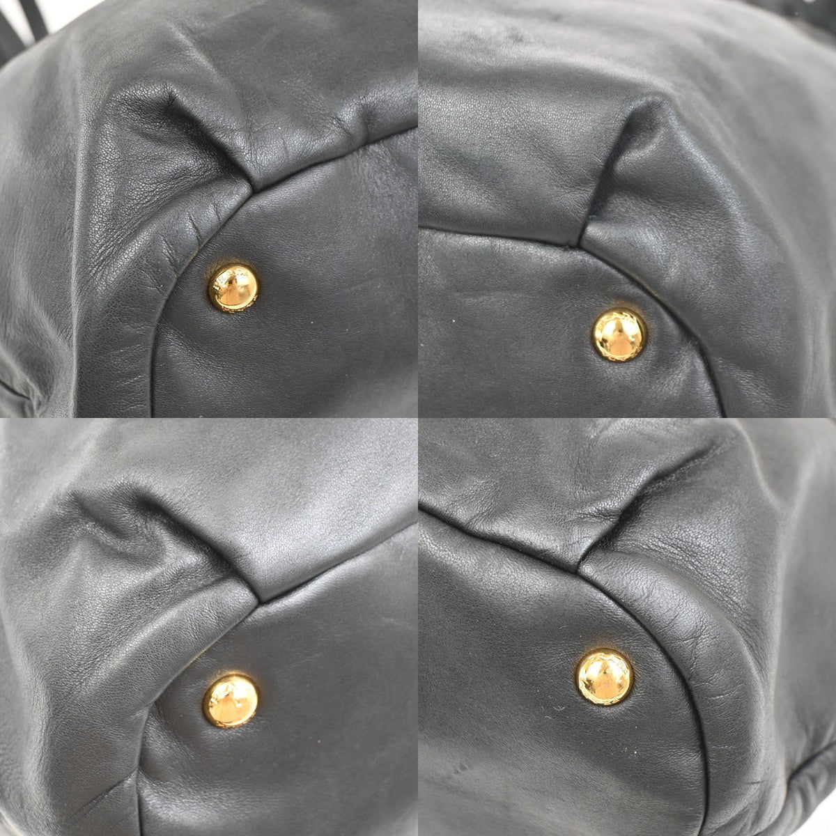 Prada Bow Tie Pleated Tote Leather Black Leather Shoulder Bag Bag (Pre-Owned)
