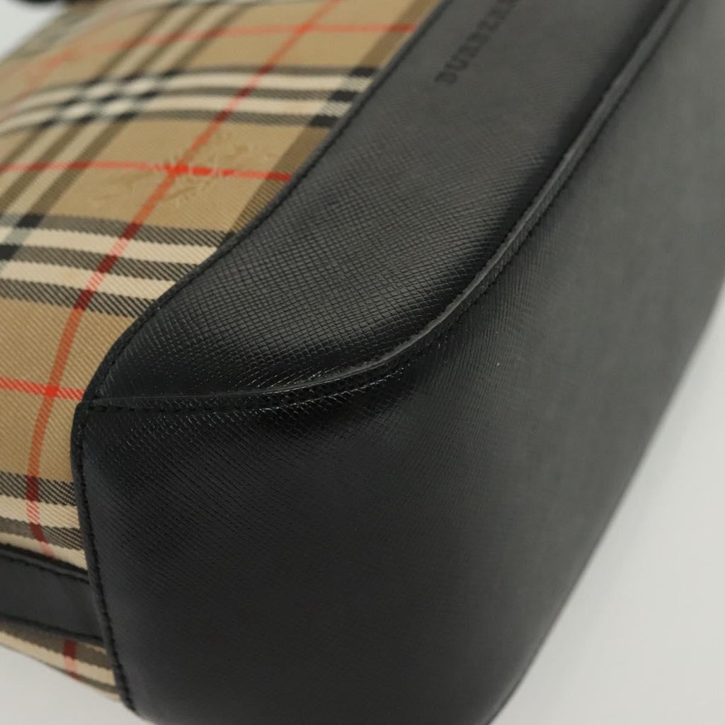 Burberry Nova Handbag Check Pattern Beige Canvas Bag (Pre-Owned)