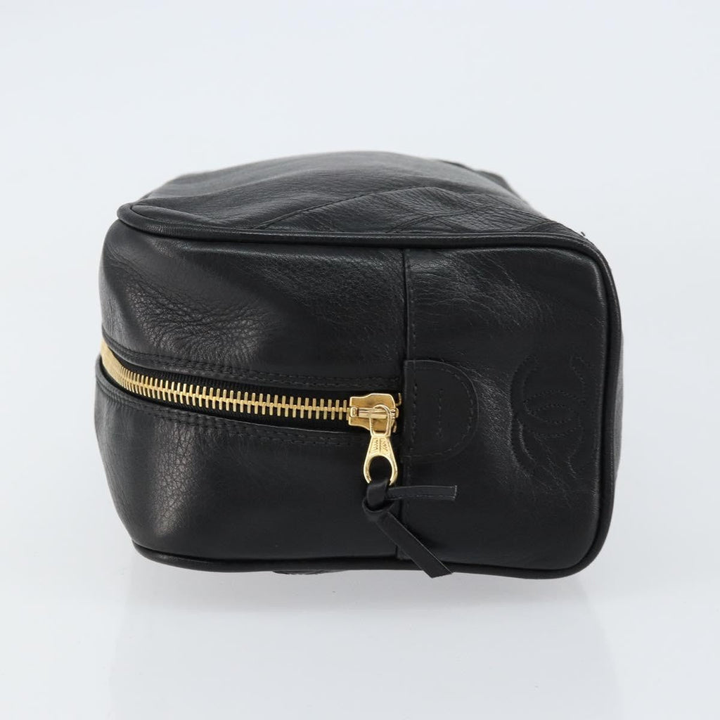 Chanel Vintage Toiletry Pouch Leather Black Leather Clutche & Pouche Bag (Pre-Owned)