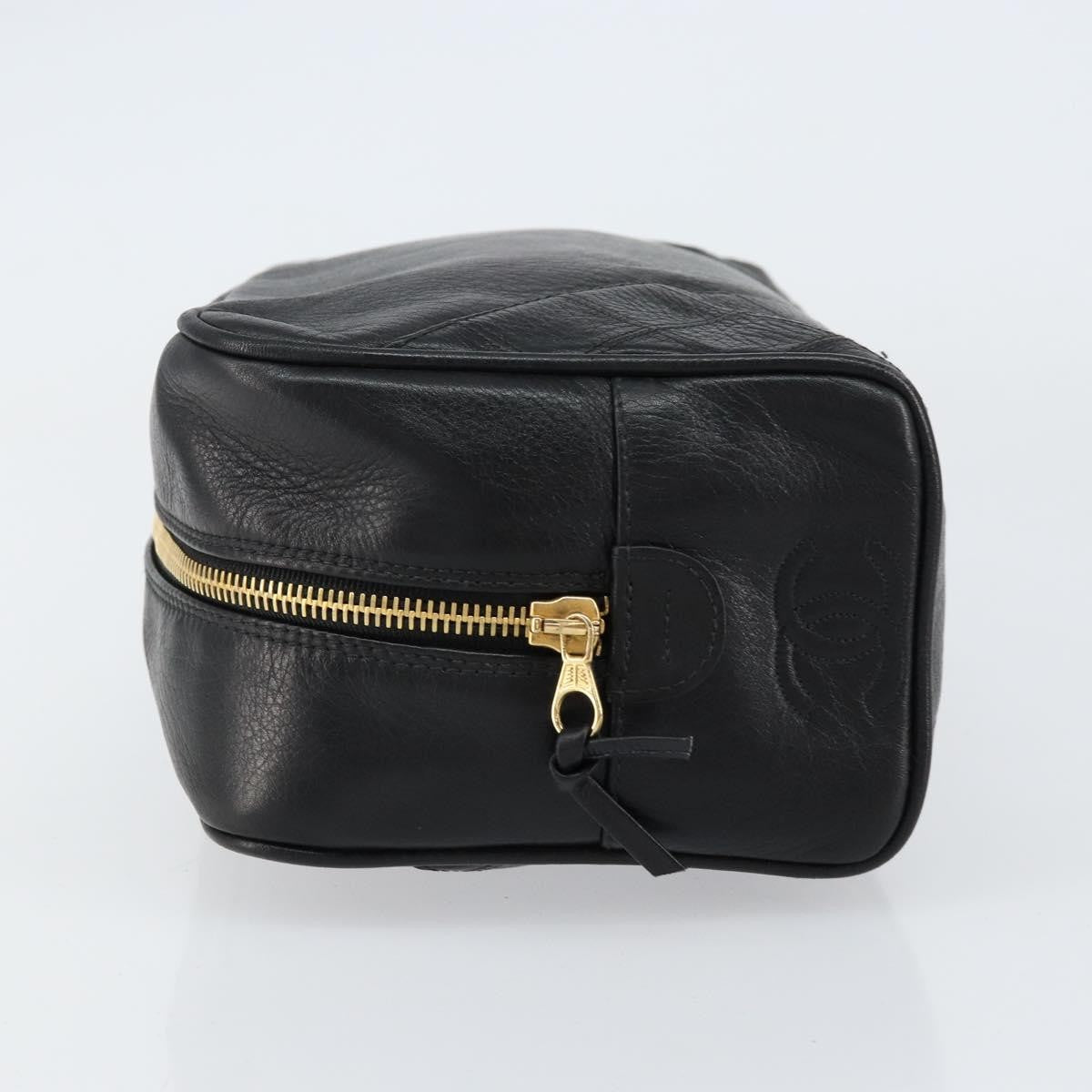 Chanel Vintage Toiletry Pouch Leather Black Leather Clutche & Pouche Bag (Pre-Owned)